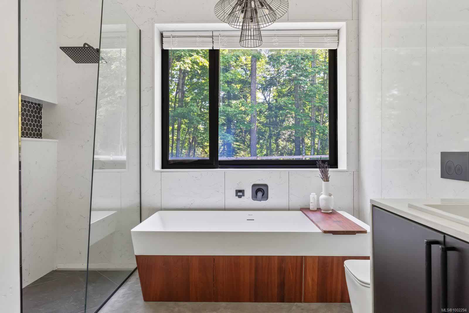 Bathroom — minimalist with hex-tile niche and walk-in shower